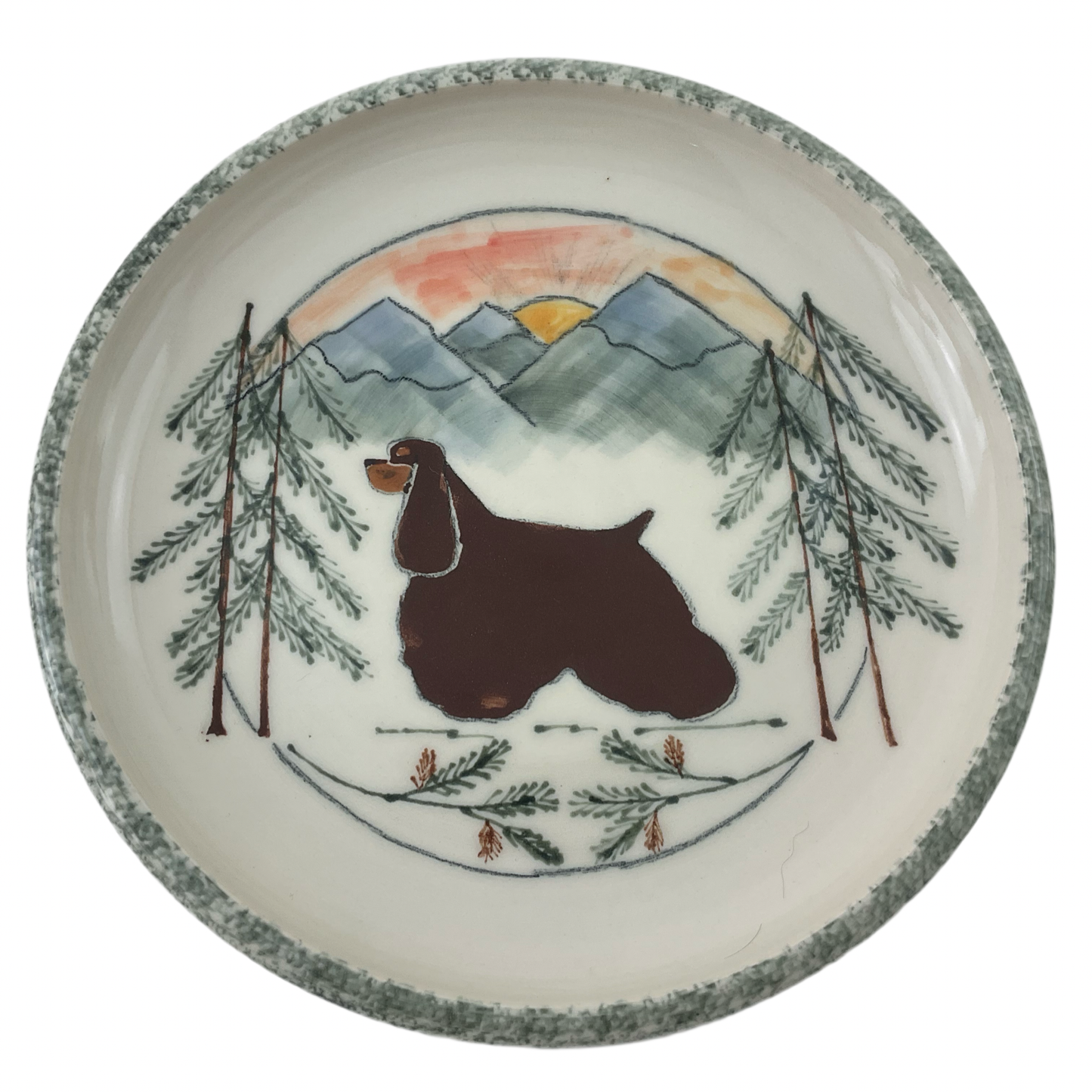 Cocker Spaniel on 9 inch plate in Mountain View Pattern