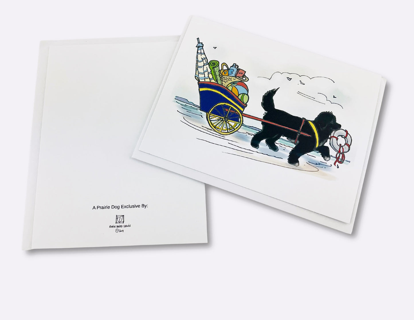 Black Newf with Beach Cart Notecard