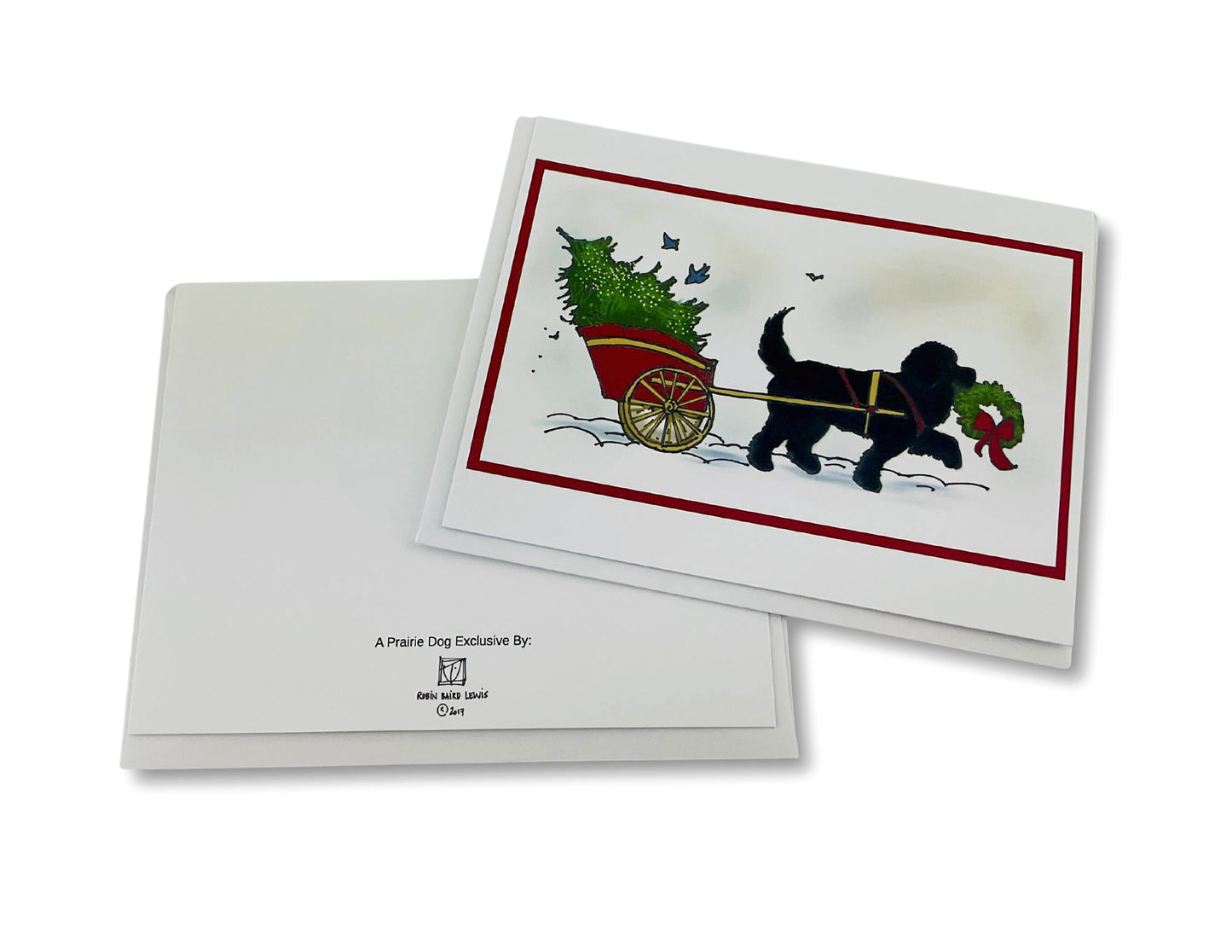 Black Newf Christmas Cart Notecard