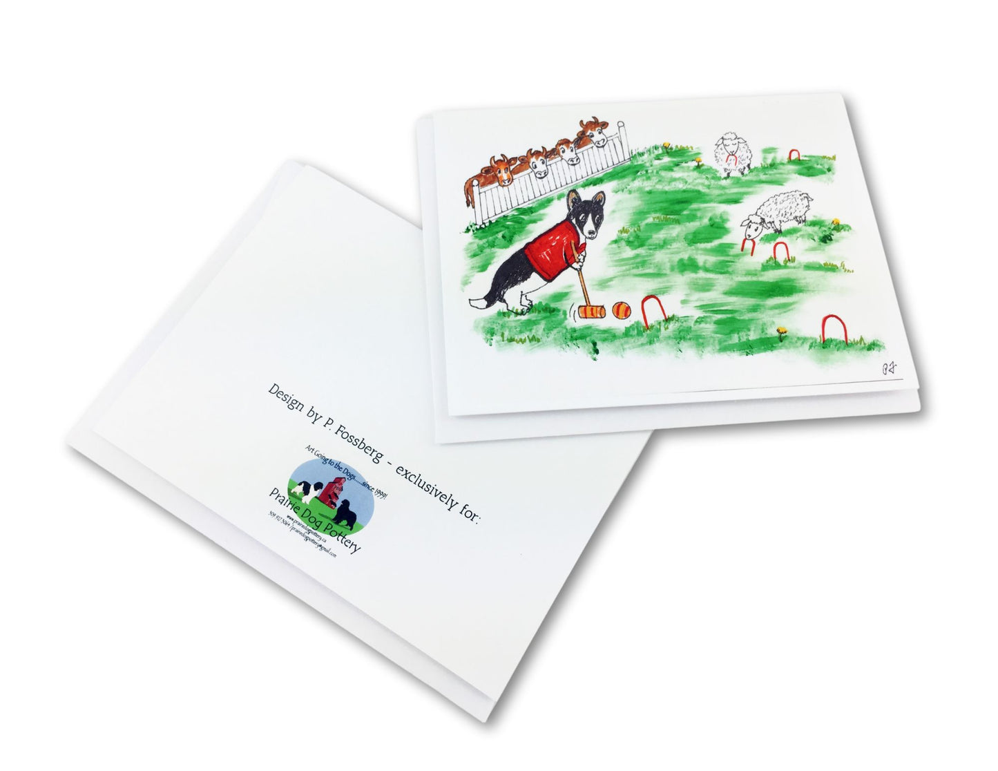 humorous card-cardigan playing croquet while sheep and cows watch