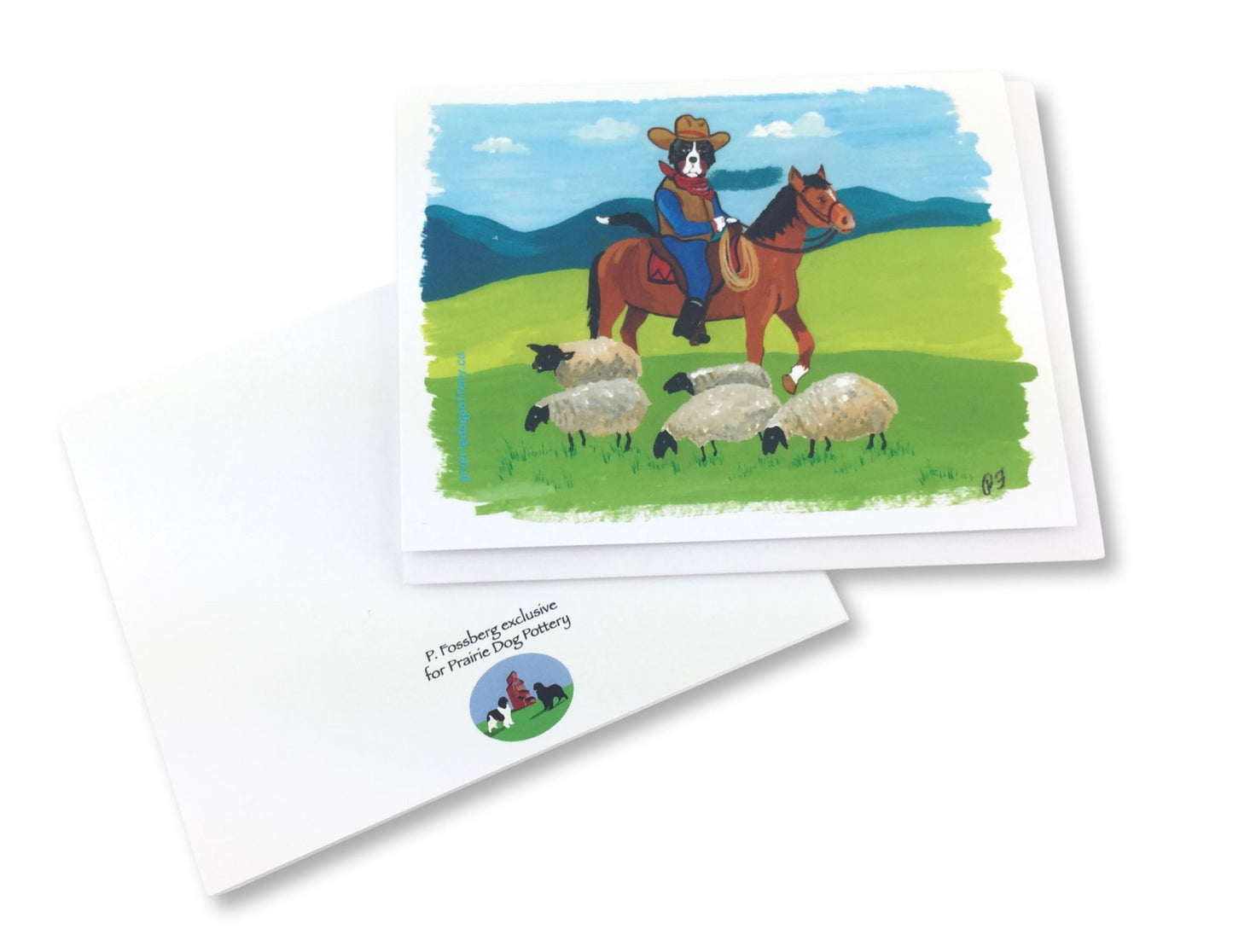 Berner in cowboy hat on horse with his sheep - funny