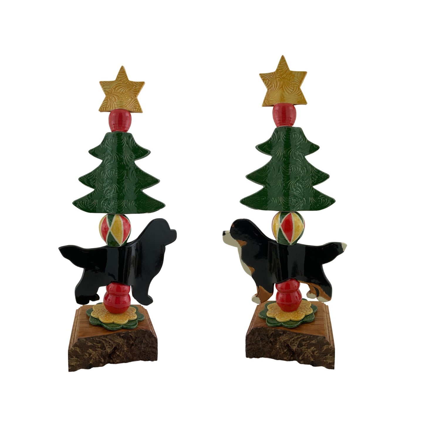 Rustic Christmas Tabletop Totem with Berner or Newfoundland