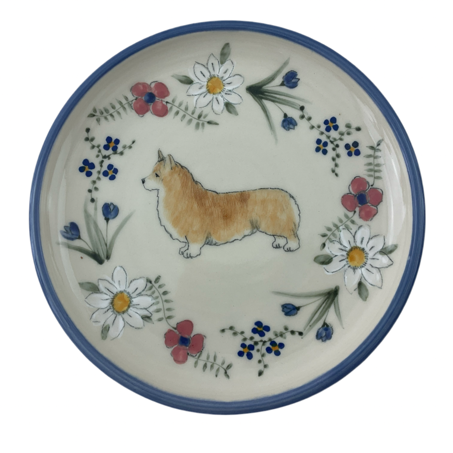 7 inch Plate with Pembroke Corgi and Alpine Flowers