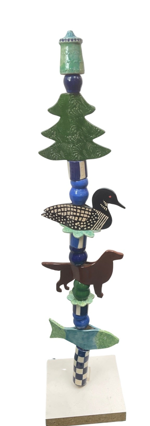 Northwoods Garden Totem with Newfoundland Dog ( or your breed) Loon, Pine Tree and Fish MADE TO ORDER
