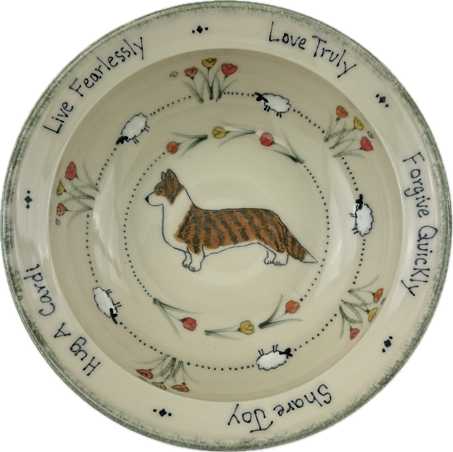 Medium 'Hug' Bowl with Cardi, Sheep and tulips