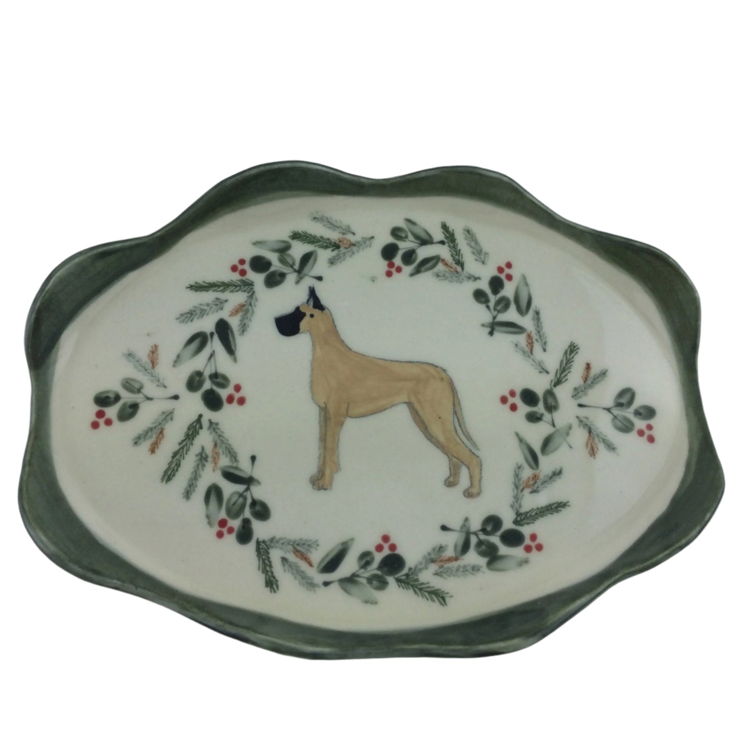 Medium Oval Plate with Buff Great Dane