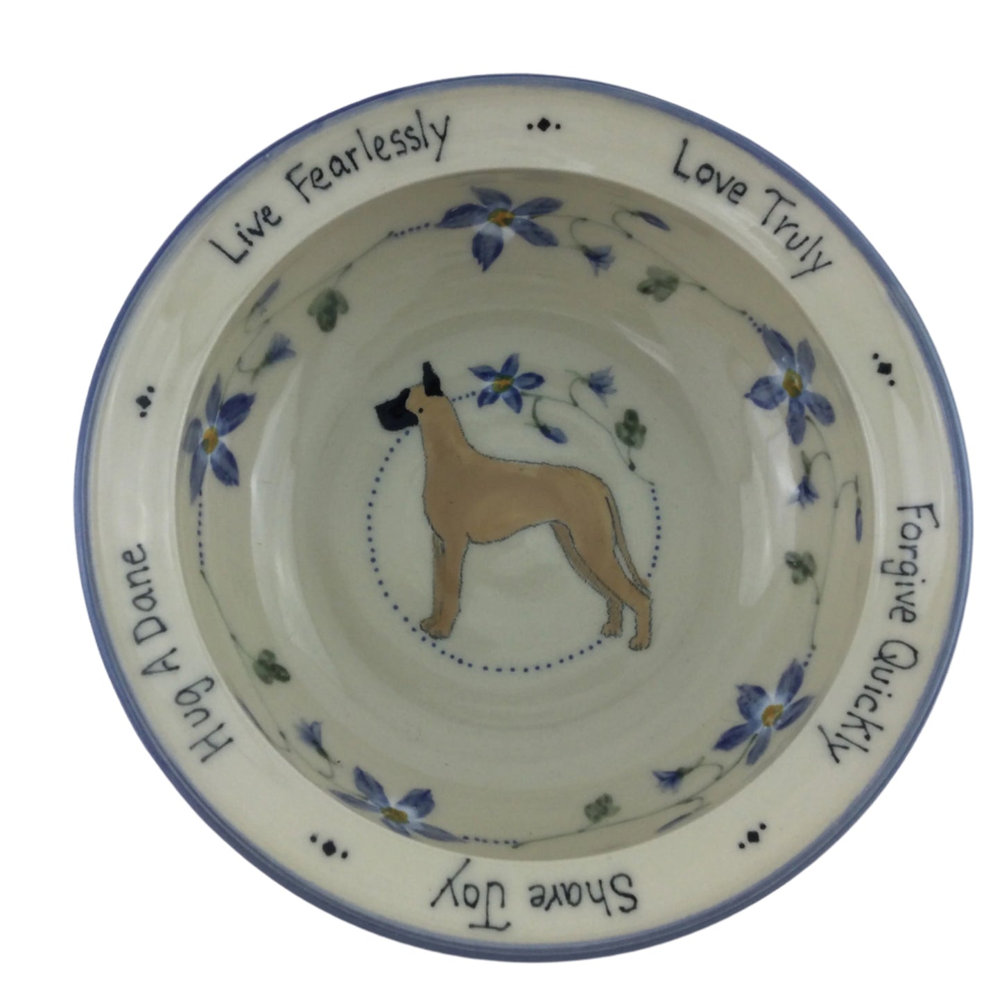 Columbine Blue Flowers on Medium Serving Bowl with Great Dane