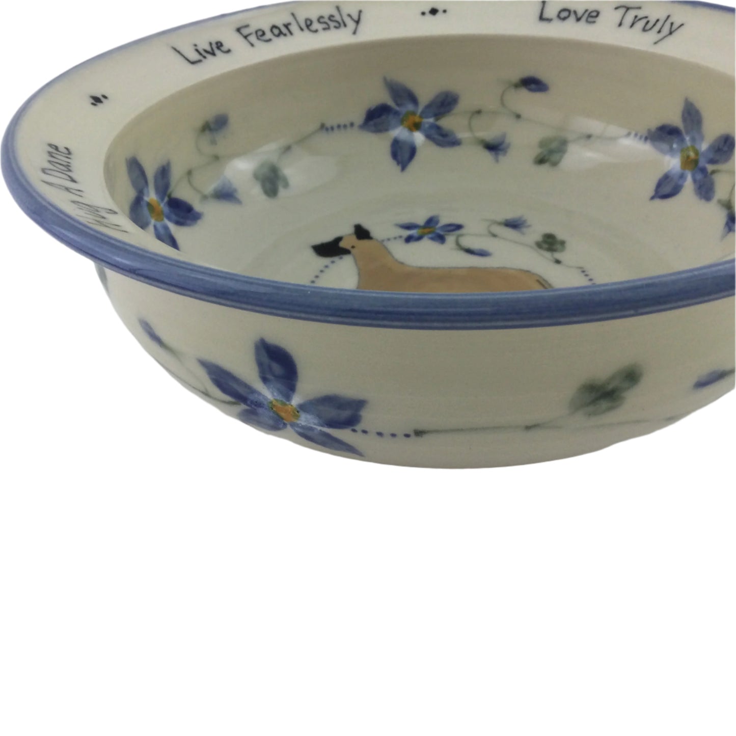 Columbine Blue Flowers on Medium Serving Bowl with Great Dane