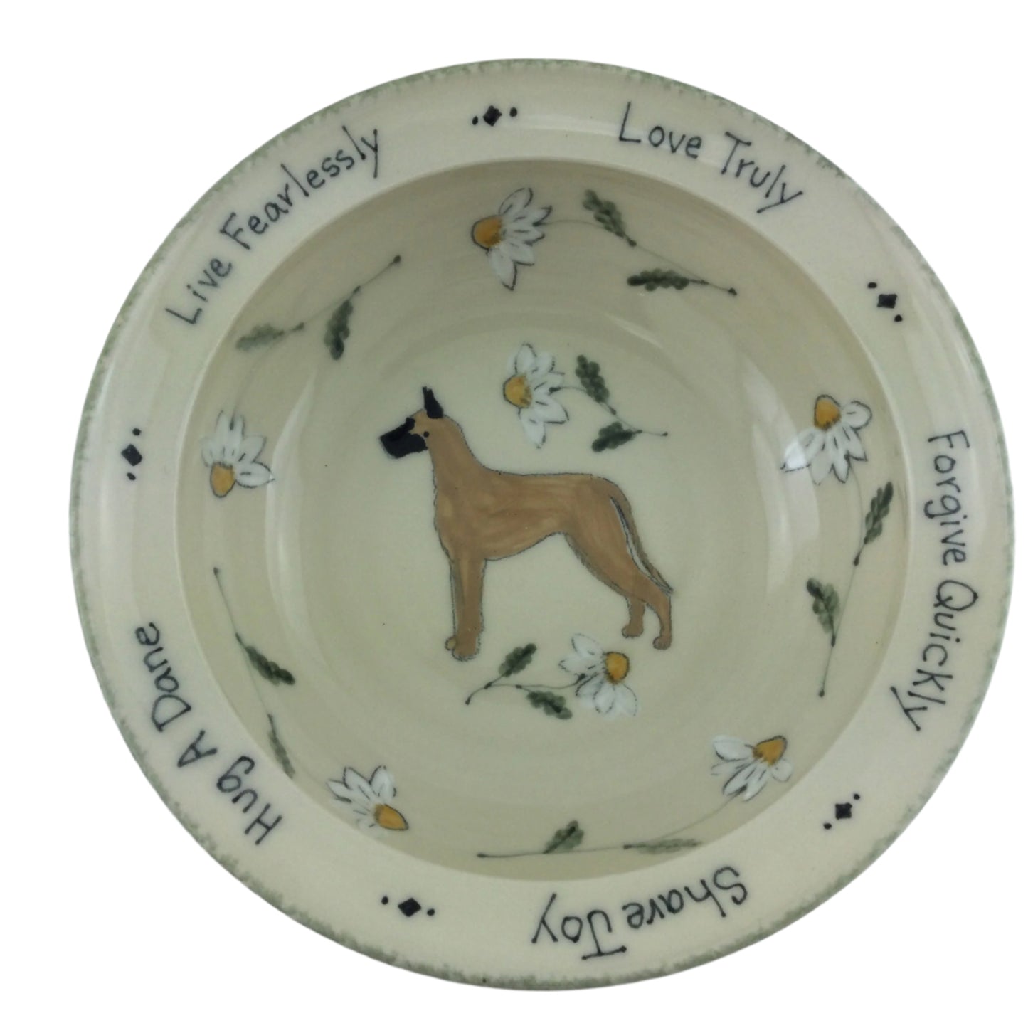 Medium Serving Bowl with Daisy Pattern and Great Dane