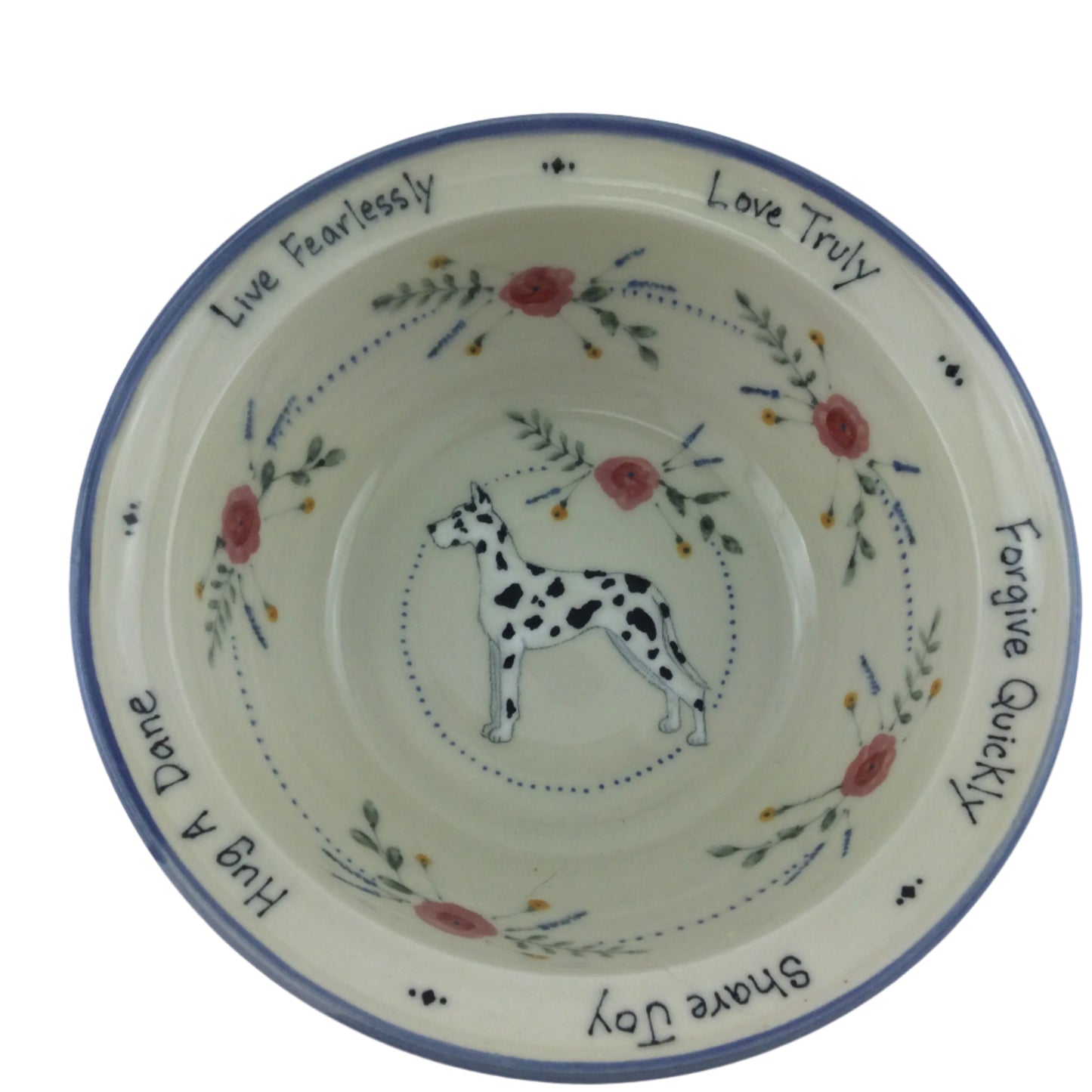 Harlequin Great Dane on Rimmed Bowl