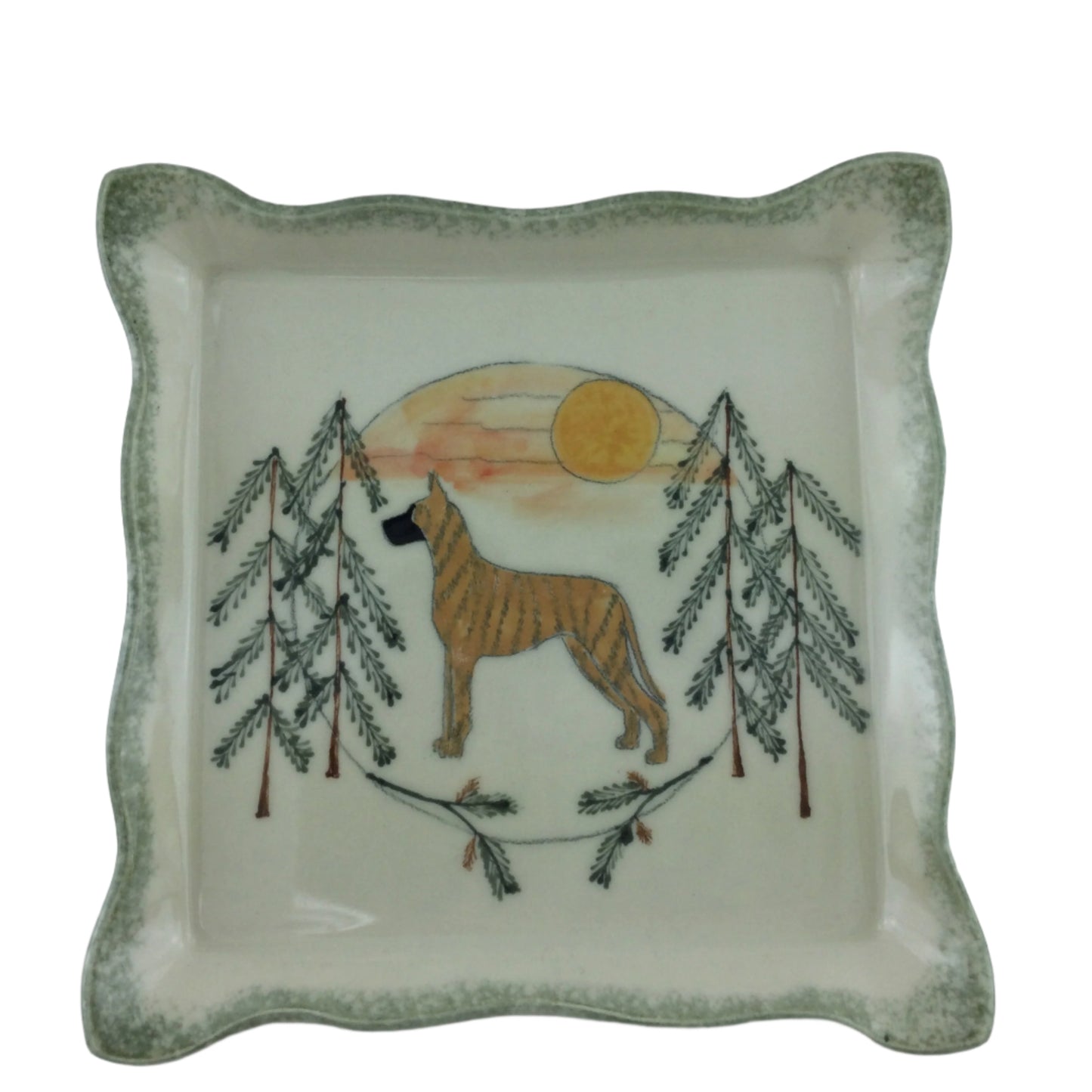 Square Platter with Brindle Dane