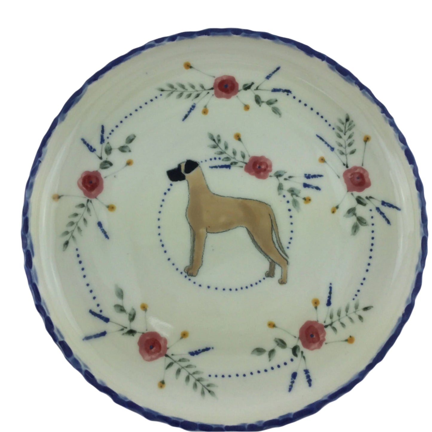 Vintage Rose 10 inch plate with Natural Ear Buff Great Dane