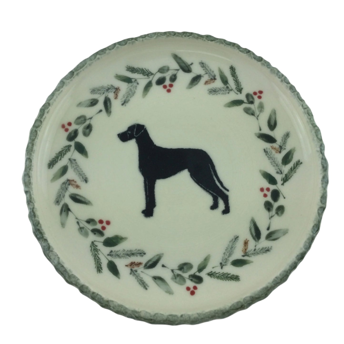 natural ear black Great Dane on plate