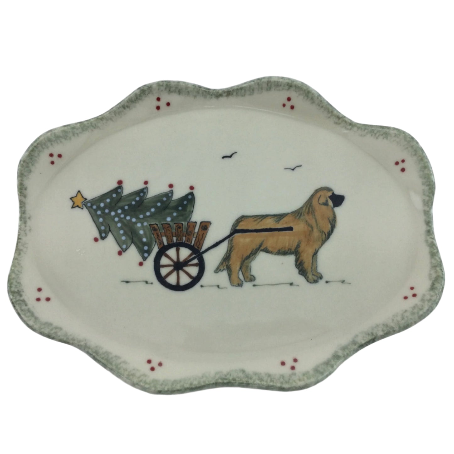 Leonberger pulling Christmas Cart Oval Plate