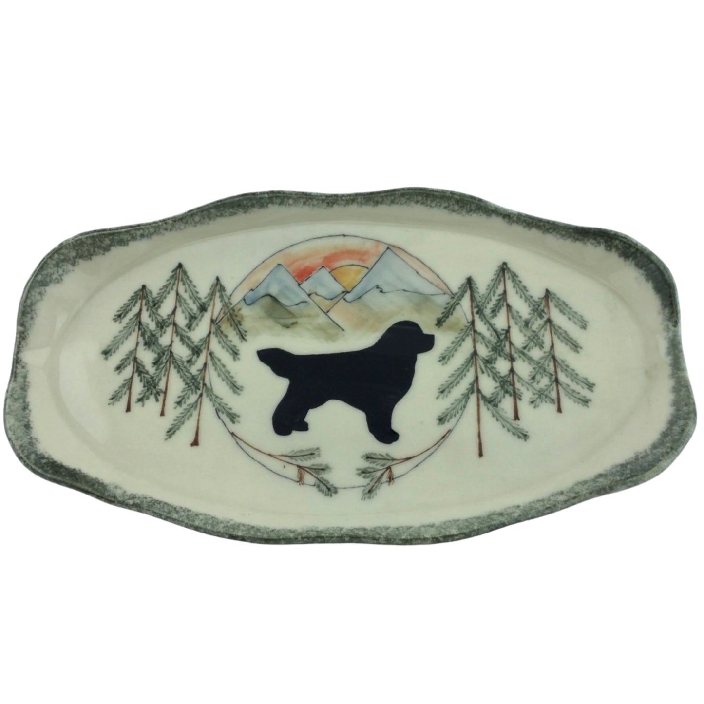 Long Oval Platter with Black Newf in Mountain View Pattern