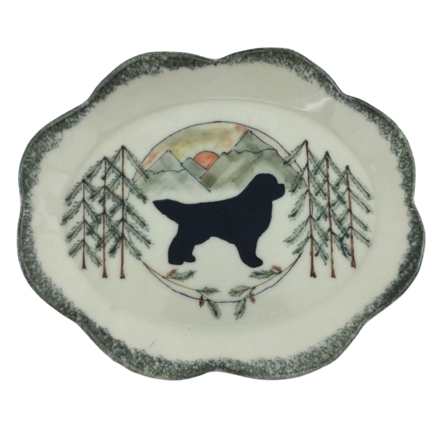 Oval Platter with Black Newfoundland Dog in Mountain View Pattern