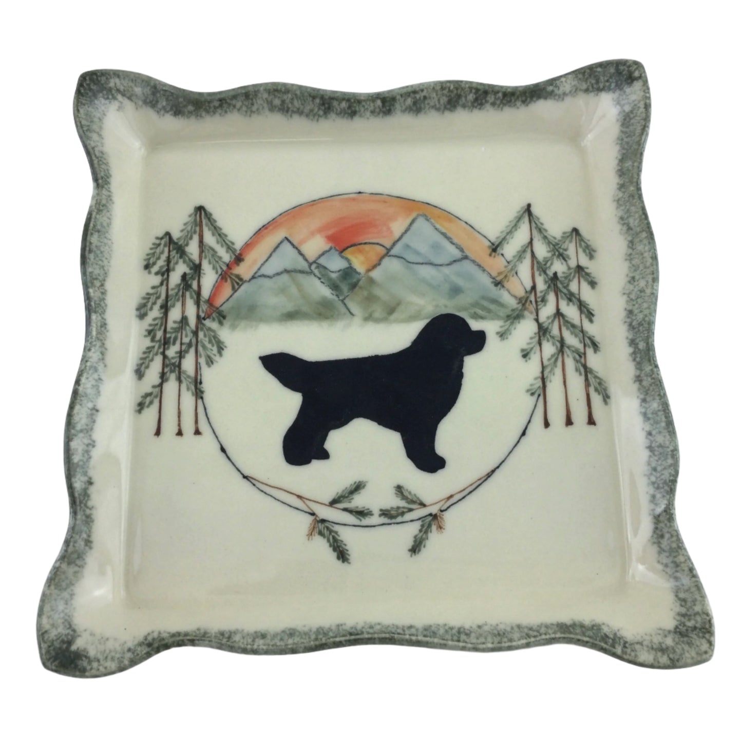 Square Platter with Newf and Mountain View Design
