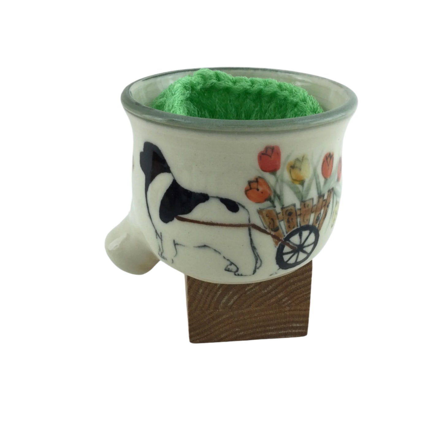 Sink Pot with Cart of Tulips and Newfoundland Dog