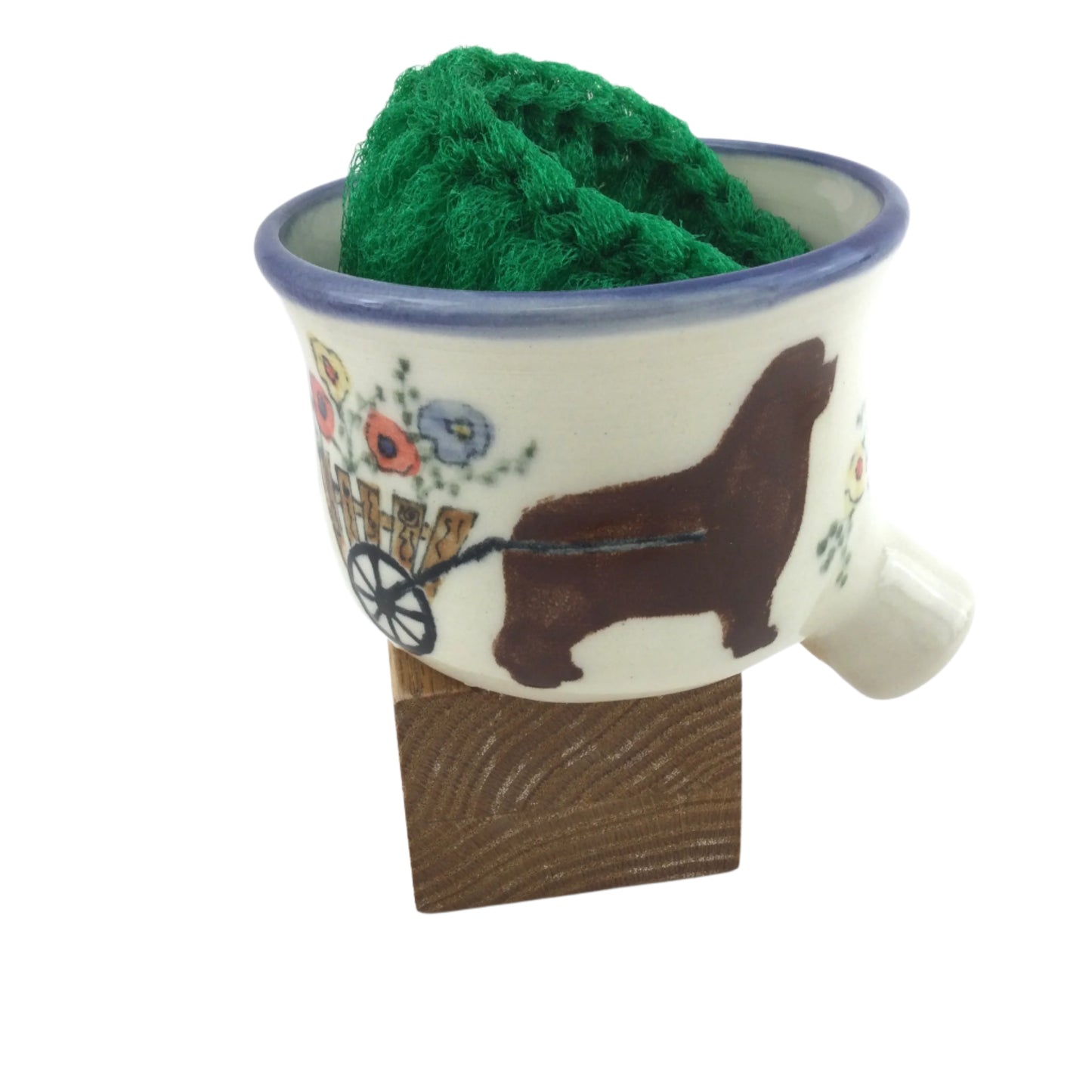 Sink Pot with Brown Newfoundland and Tri Color Flowers