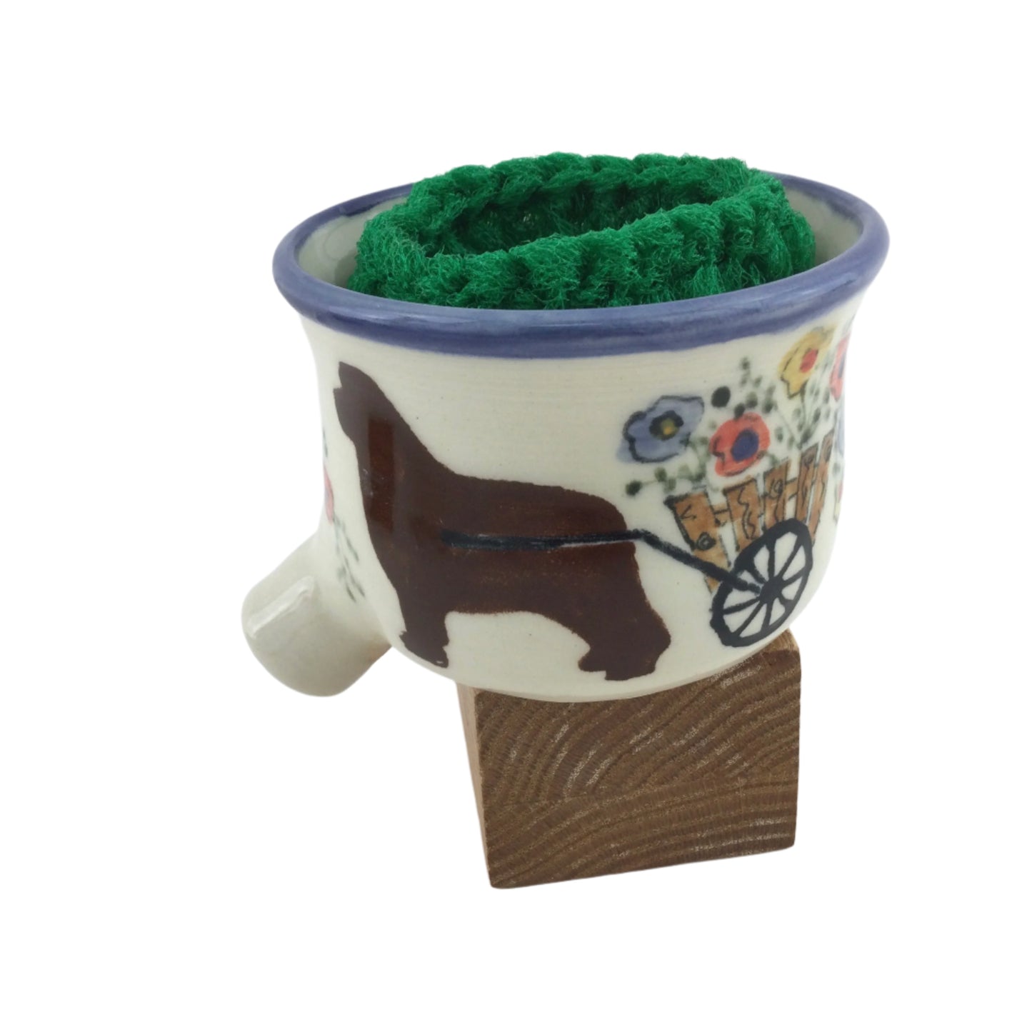 Sink Pot with Brown Newfoundland and Tri Color Flowers