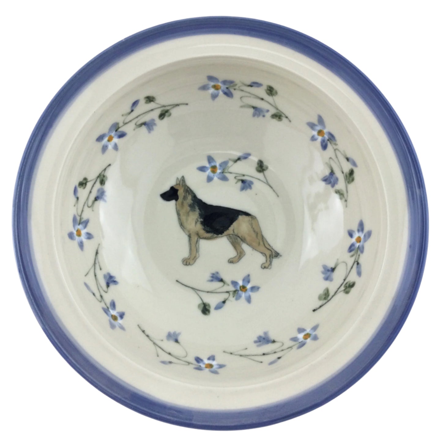 Large Serving Bowl with German Shepherd and Columbine Flowers