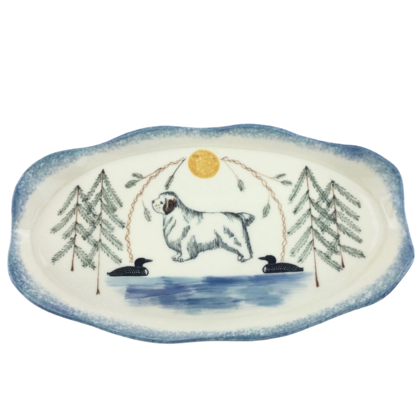 Long Oval Platter with Clumber and Northern Woods Design