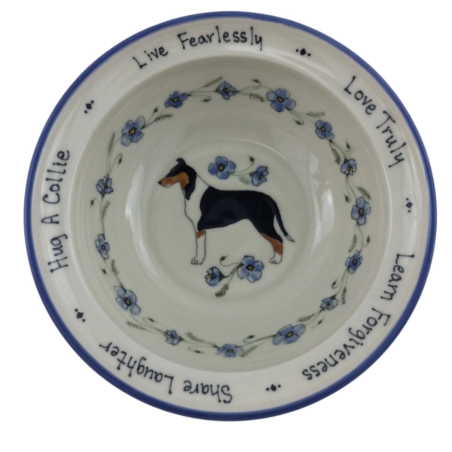 Medium Serving Bowl with Blue Poppies and Smooth Coat Collie