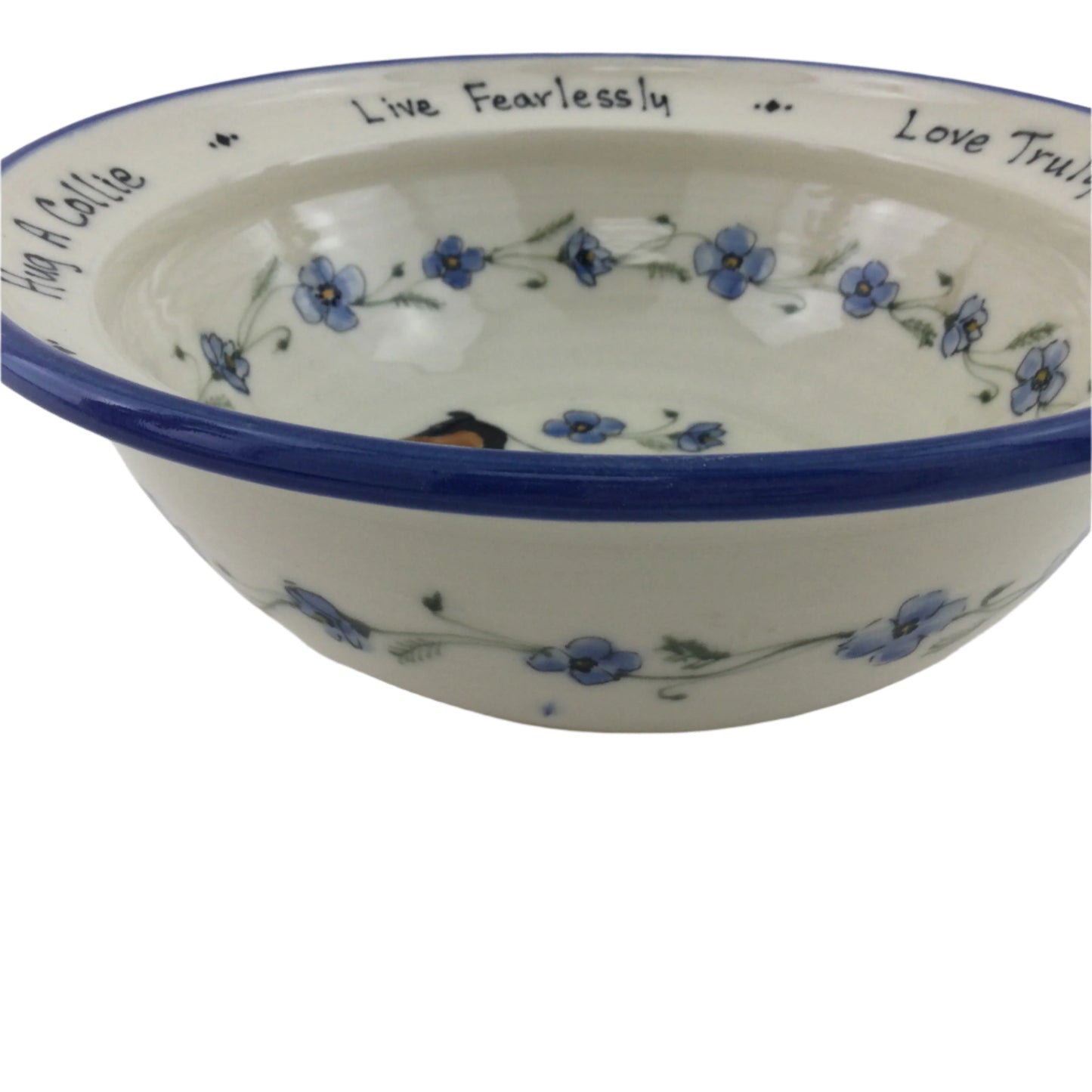 Medium Serving Bowl with Blue Poppies and Smooth Coat Collie