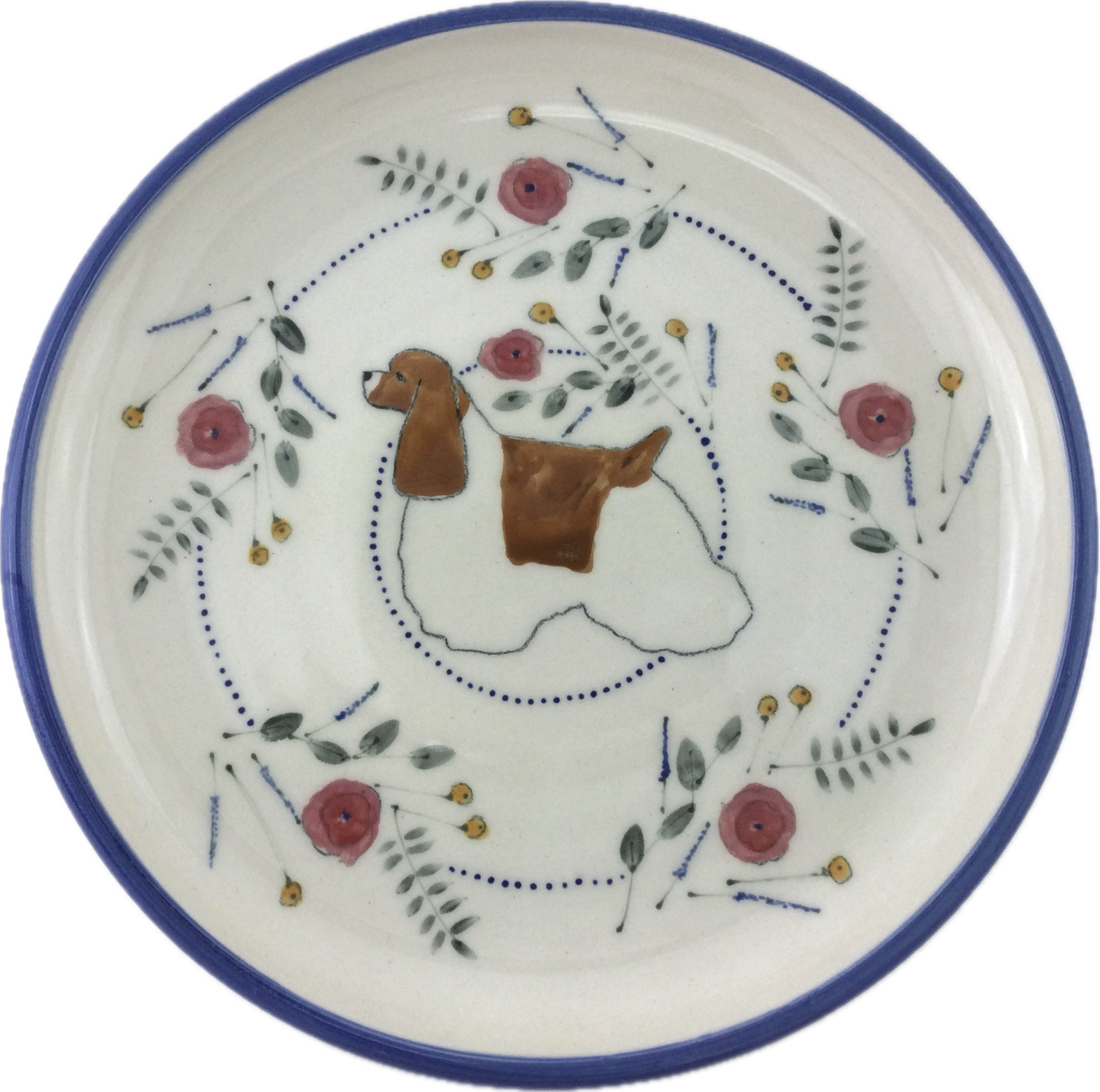 11 Inch Plate with Blue Rim and Cocker Spaniel