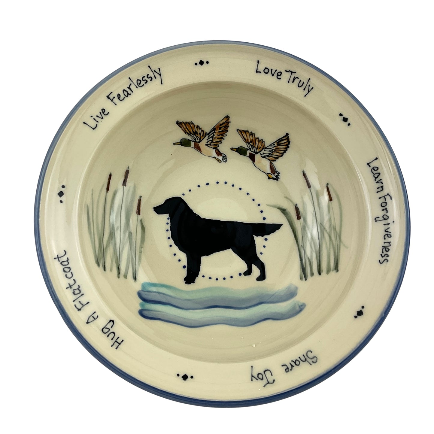 Medium Serving Bowl with Flat Coated Retriever, Cattails and Flying Ducks