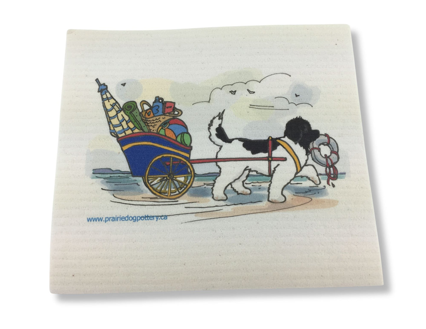 Landseer Pulling a Beach Cart Swedish Dish Cloth