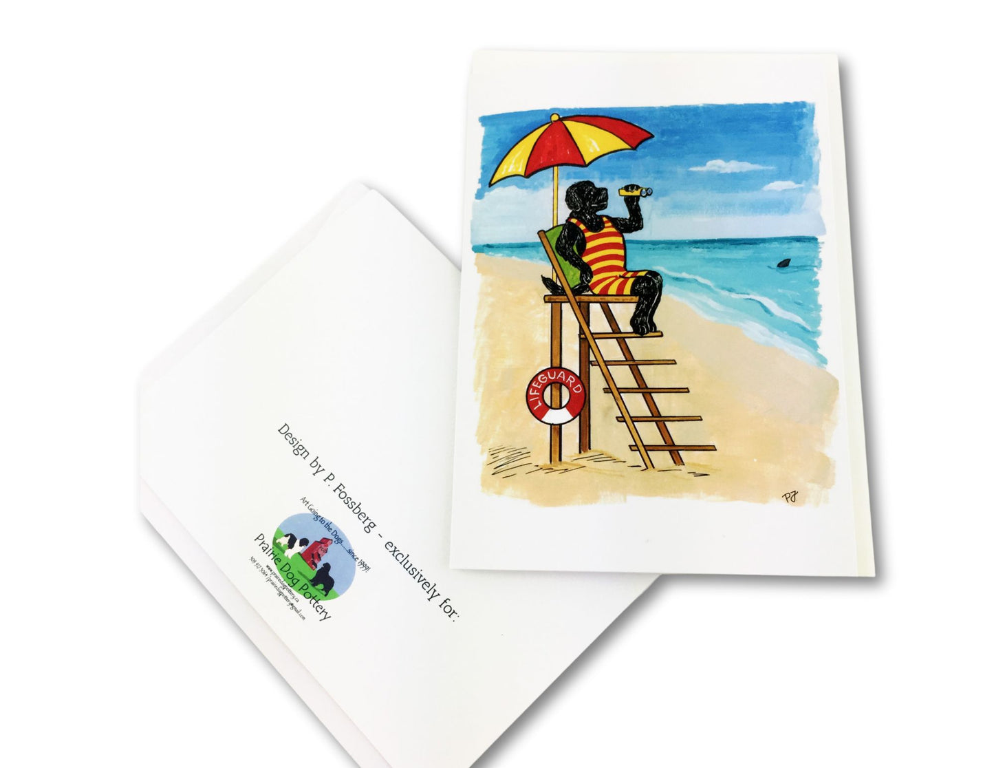 Newf in old fashioned swim suit acting as life guard under umbrella at life saving station - funny