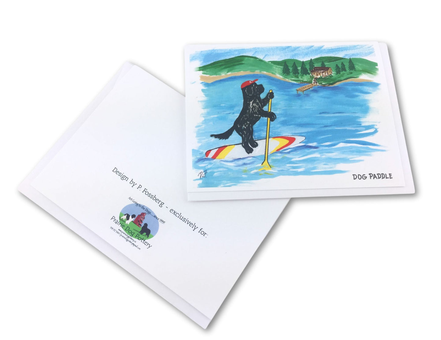 newf in ball cap paddling on paddle board on lake - funny