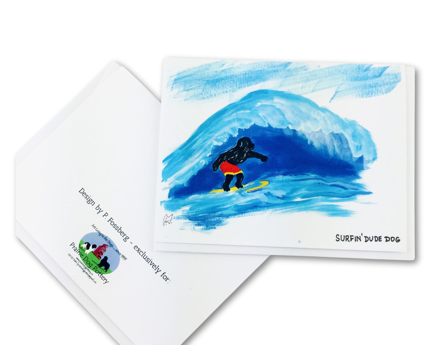 Newf on surfboard in front of large wave - funny