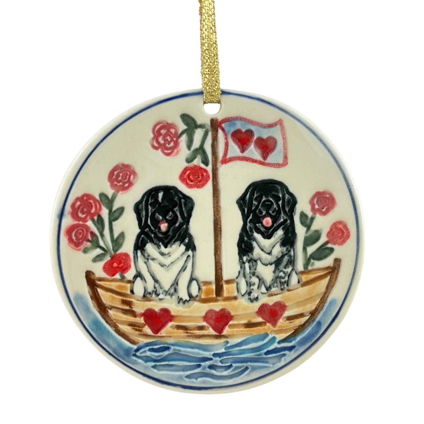 Valentine Newfs in Boat Ornament