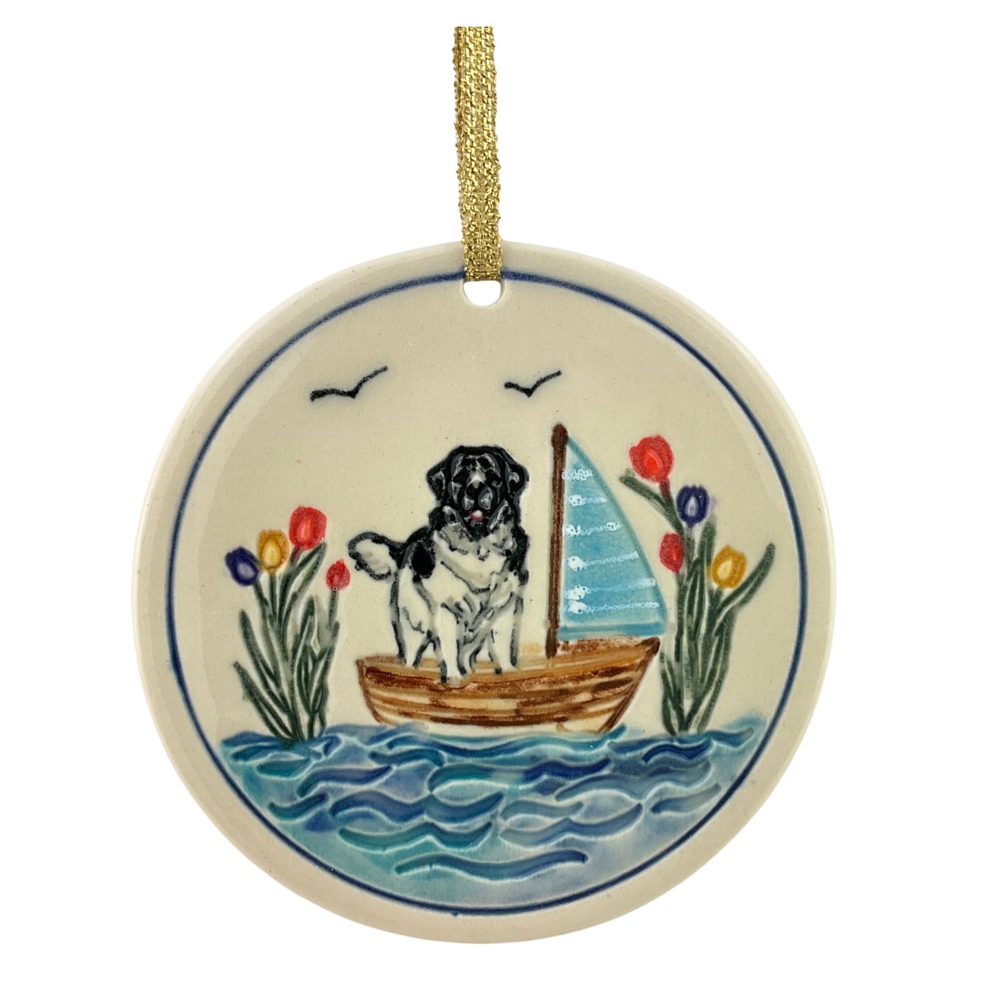 Spring Flower Newf in Boat Ornament