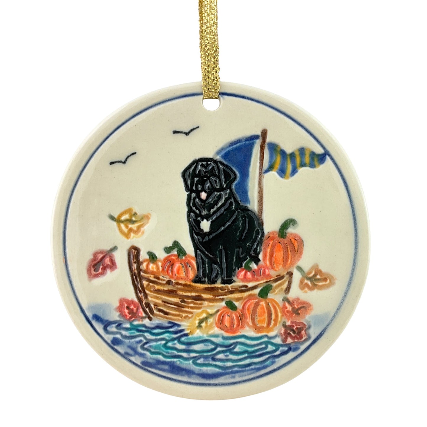 Fall Newf in Boat Ornament