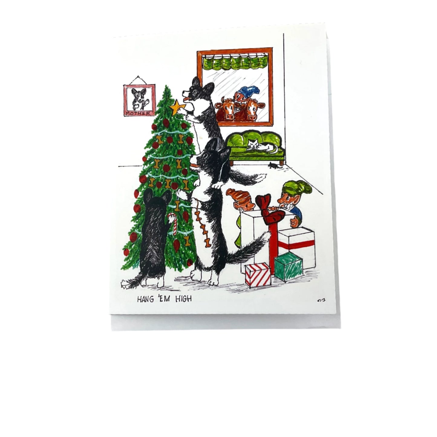 "Hang "Em High" Cardigan Corgi Holiday Notecard