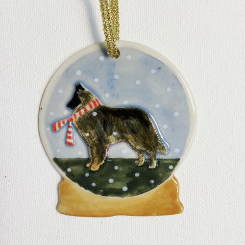 belgian tervuren dog wearing red scarf - porcelain ornament