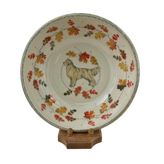 Golden Retriever & Fall Leaves Large Serving Bowl