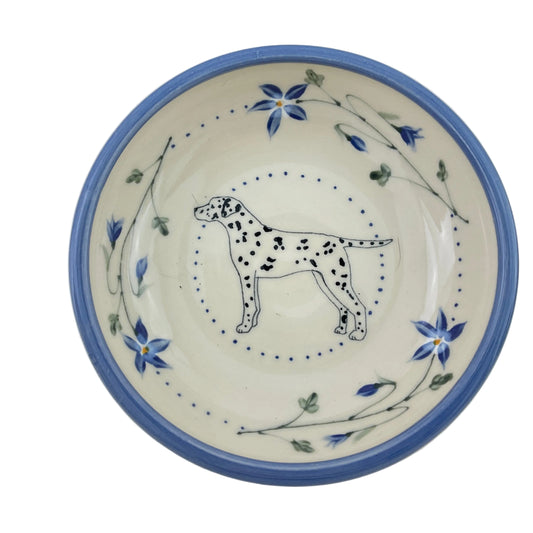 Low Soup or Salad Bowl with Dalmatian and Blue Flowers