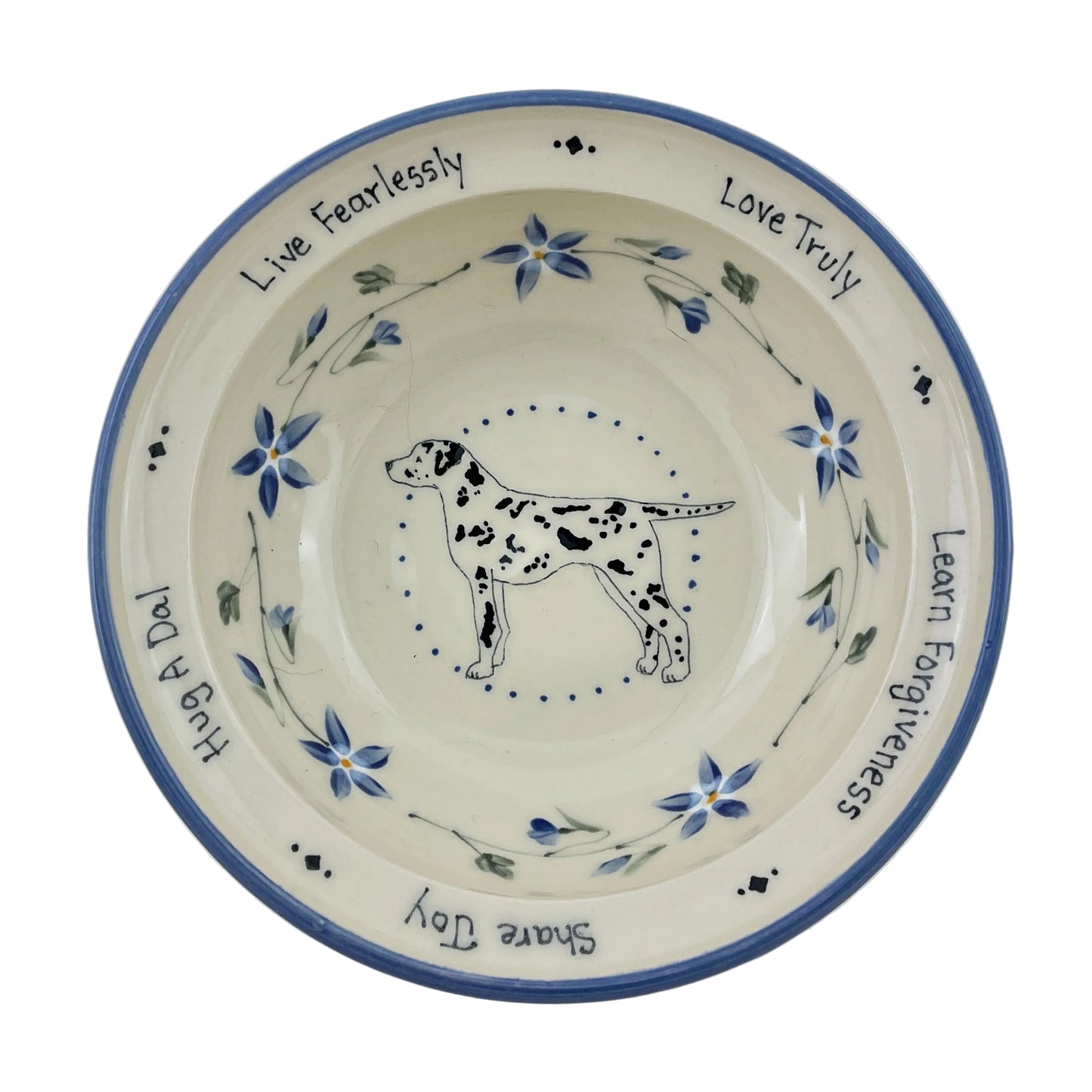 Small "Hug" Bowl with Dalmatian and Blue Flowers