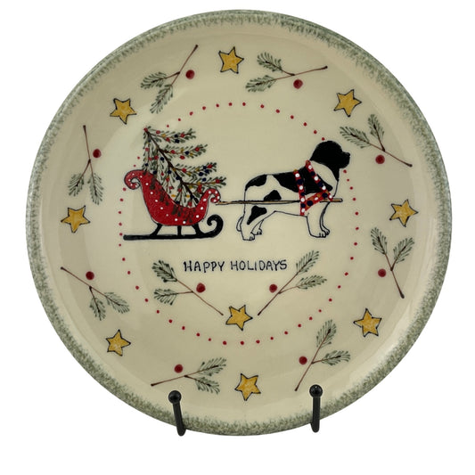 Holiday Plate with Landseer Newfoundland and Sleigh MADE TO ORDER
