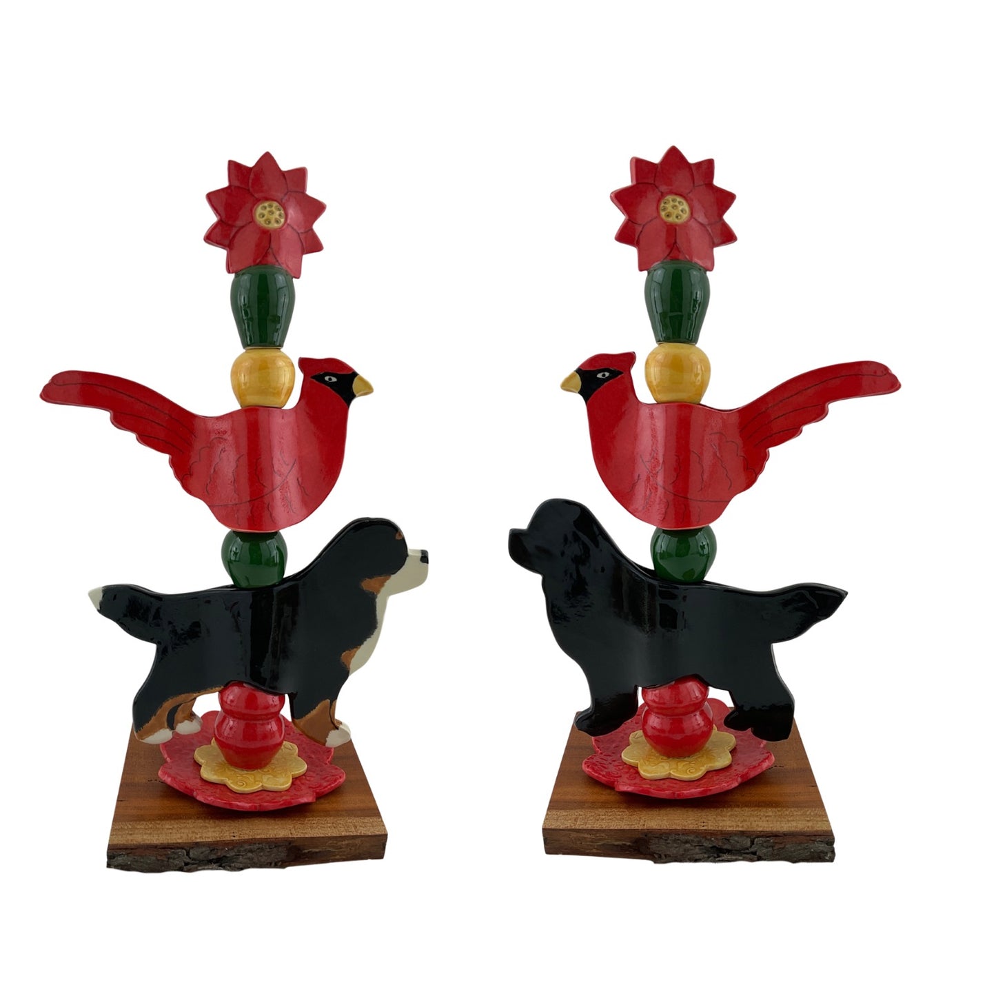Tabletop Totem with Newfoundland or Berner, Cardinal and Poinsettia Topper