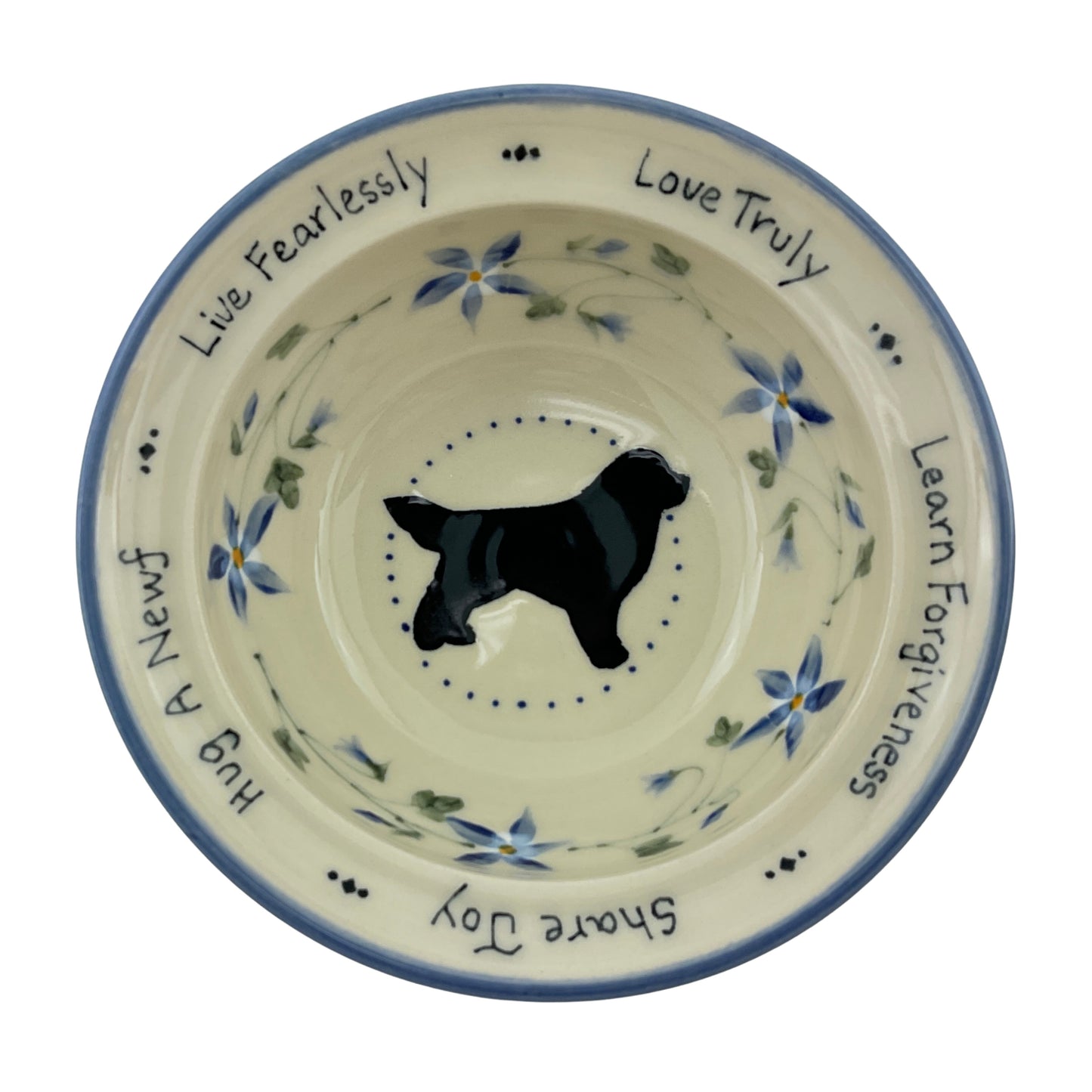 Small “Hug” a Newf Bowl with Blue Columbine