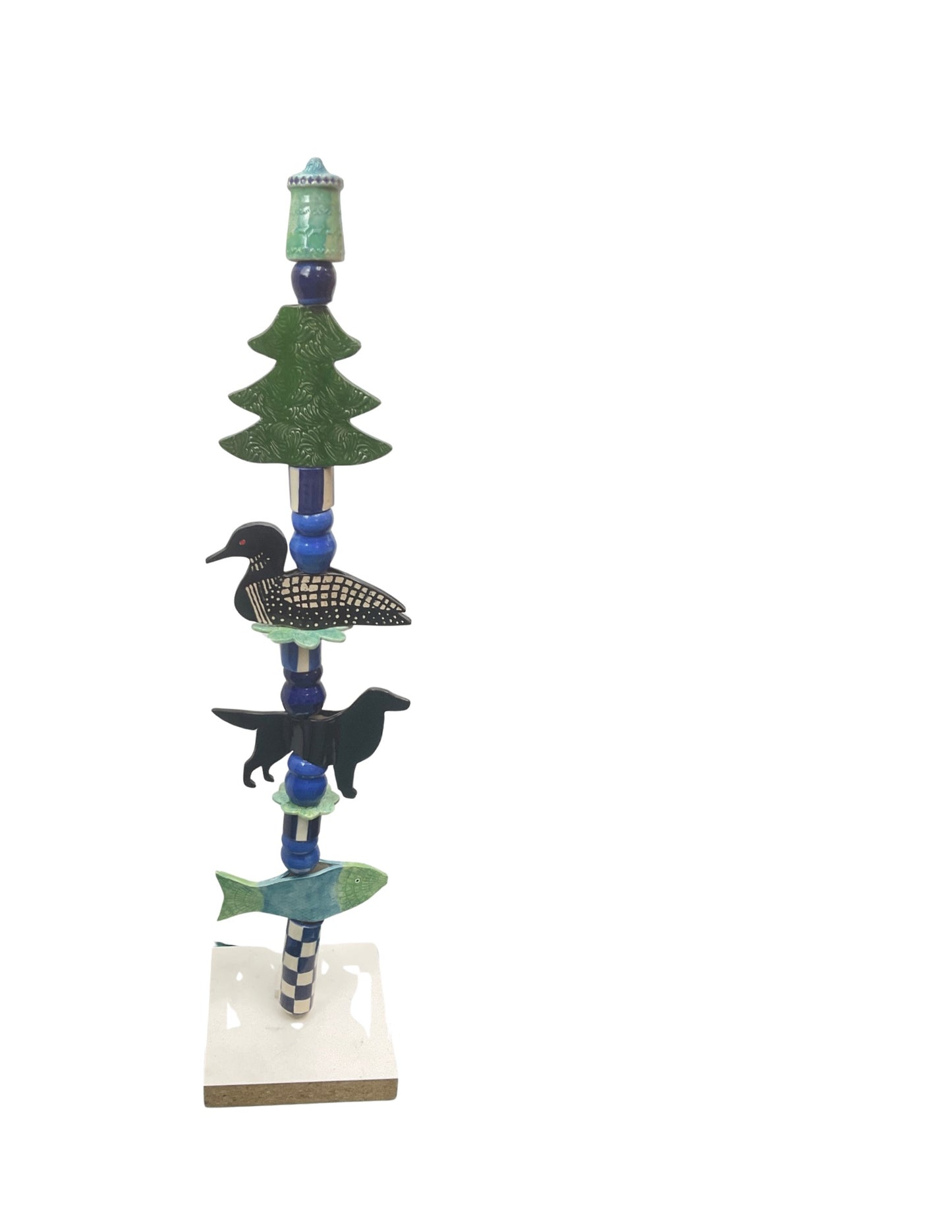 Northwoods Garden Totem with Newfoundland Dog ( or your breed) Loon, Pine Tree and Fish MADE TO ORDER