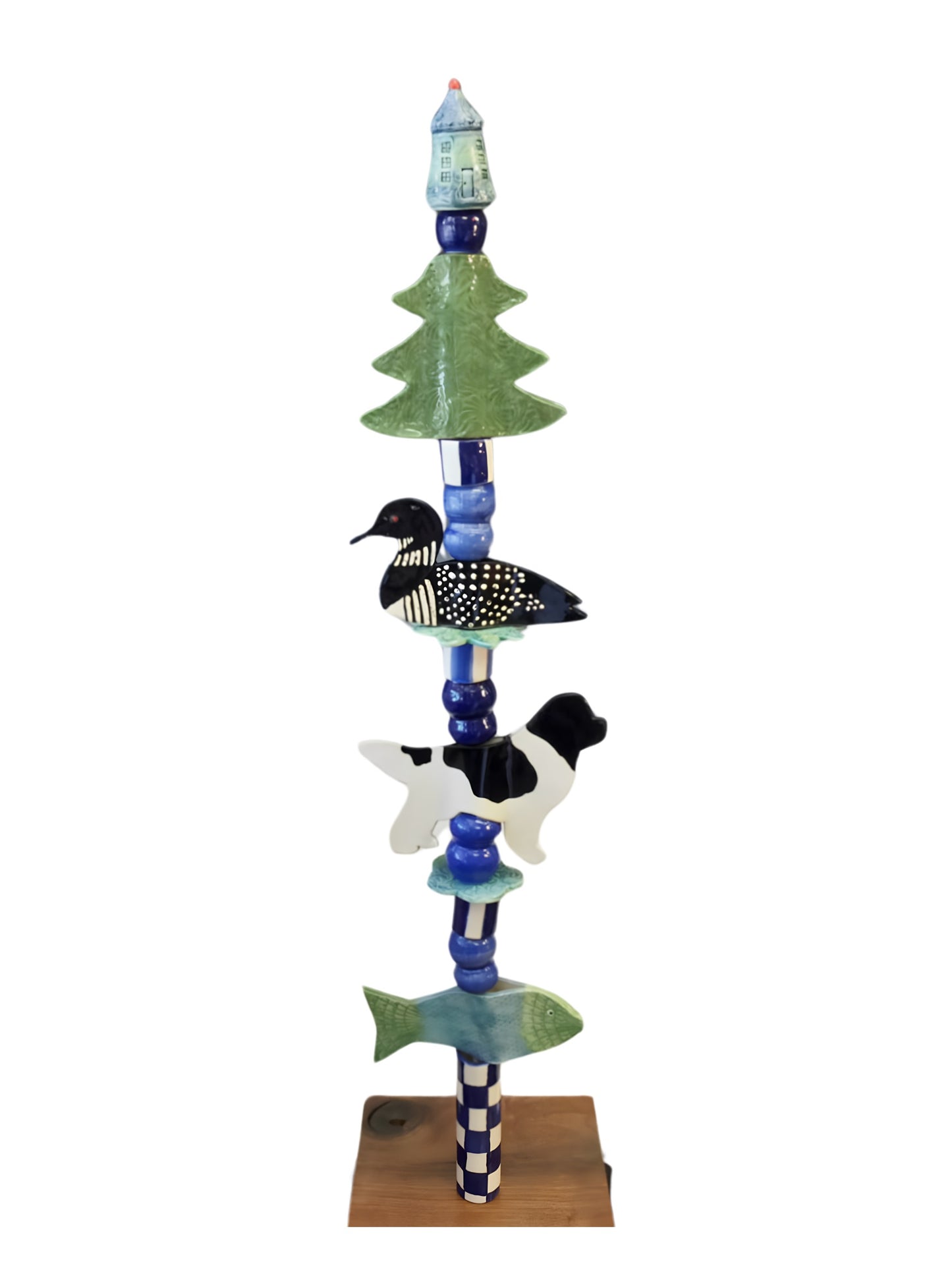 Northwoods Garden Totem with Newfoundland Dog ( or your breed) Loon, Pine Tree and Fish MADE TO ORDER