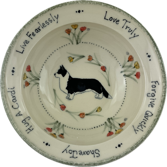 Medium "hug" bowl with Tulips and Cardigan Welsh Corgi
