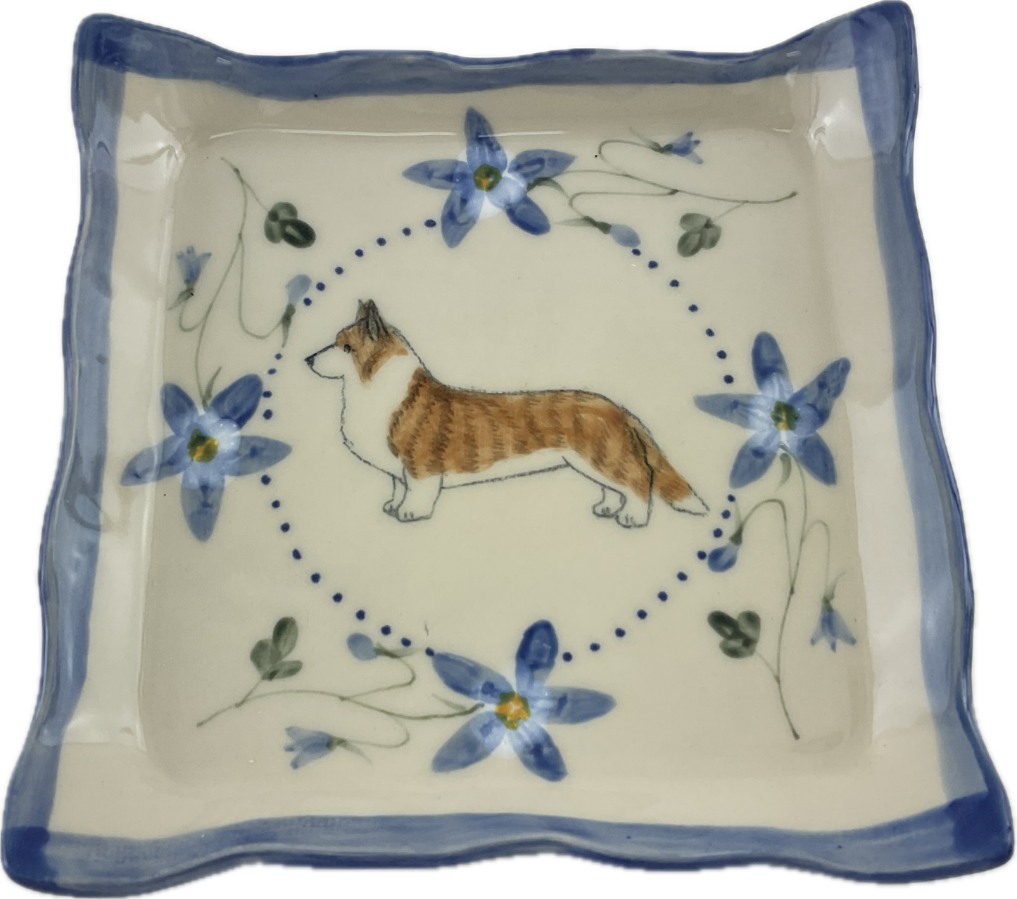 Square Platter with Cardi and Blue Columbine
