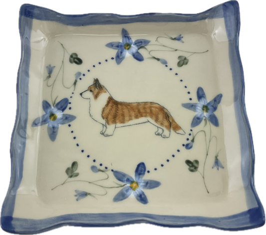 Square Platter with Cardi and Blue Columbine